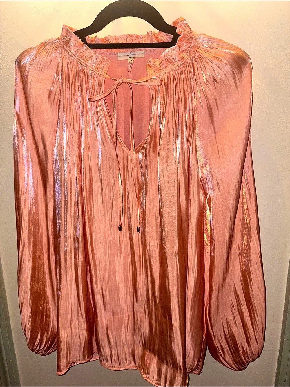 Entro Pleated Long Sleeve Blouse in Peach with attached liner